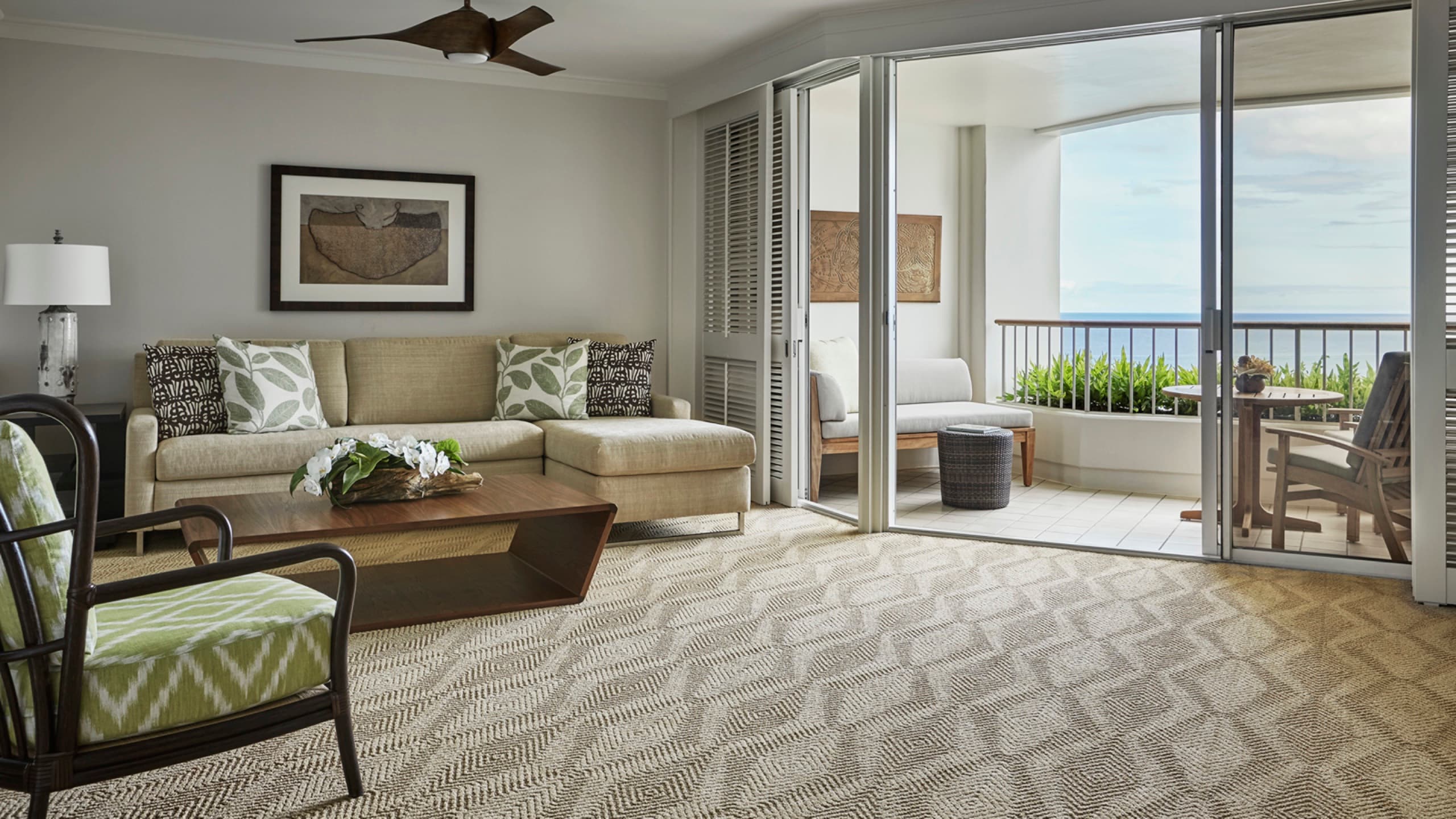Oceanfront One-Bedroom Suite - living room opening to the lanai