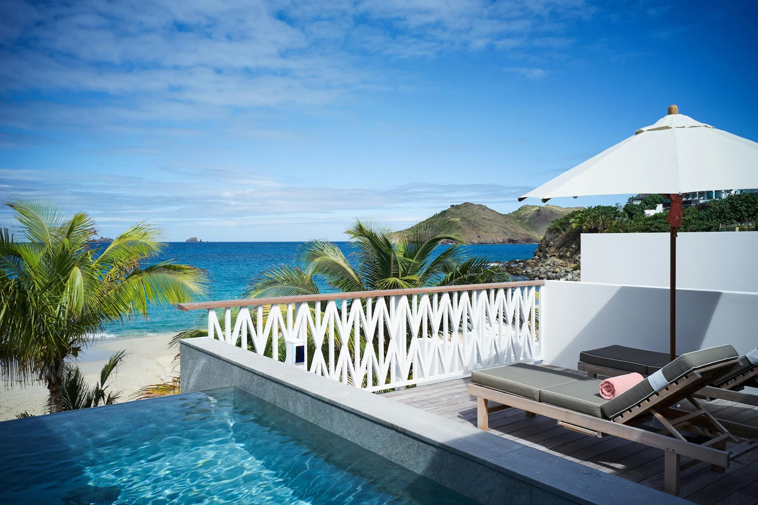 Villa de France master-bedroom terrace with plunge pool and Flamands view