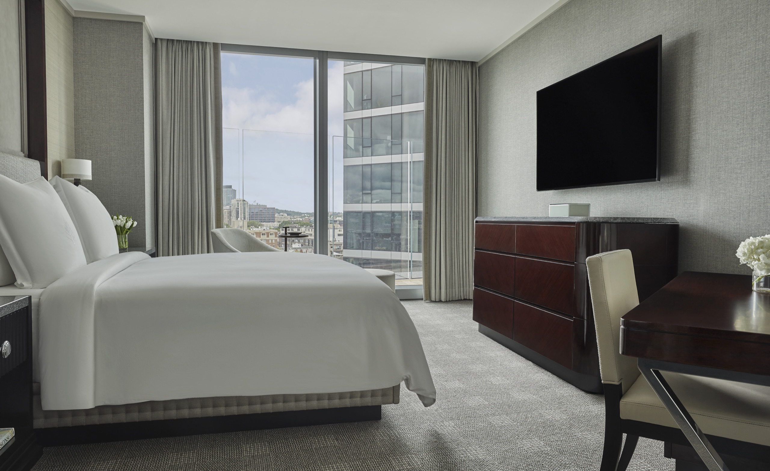 Charles Suite living room with fireplace and private terrace