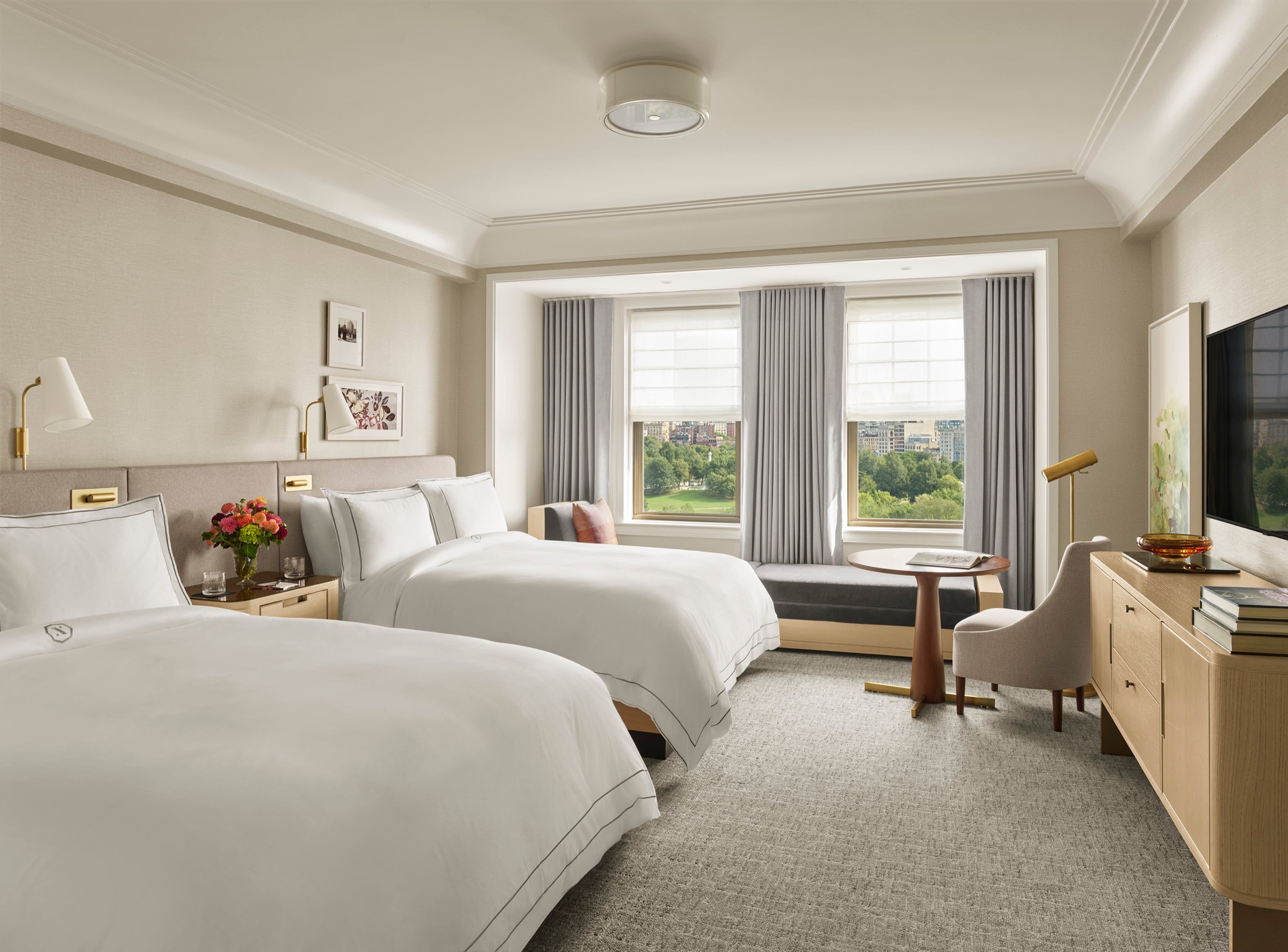 Park View Two Queen guest room overlooking the Public Garden