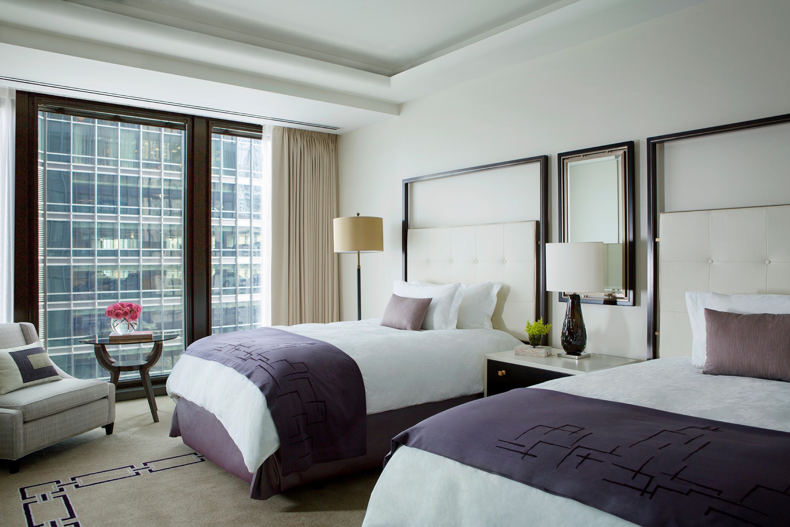 Deluxe Premier Room — two double beds (twin configuration) with Chicago skyline windows