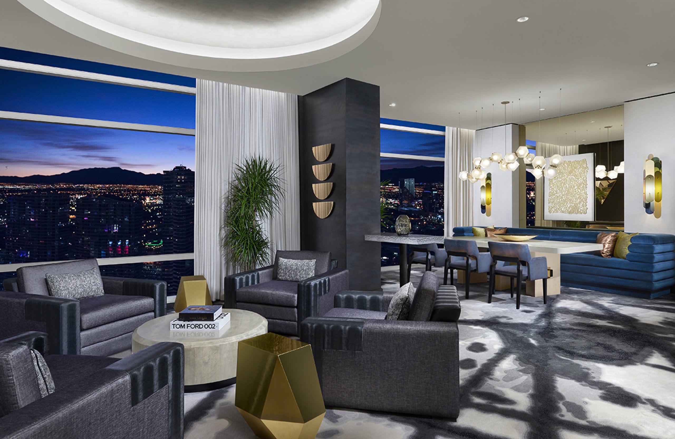 ARIA Sky Villa (Villa 7) — lounge and dining room with panoramic city view