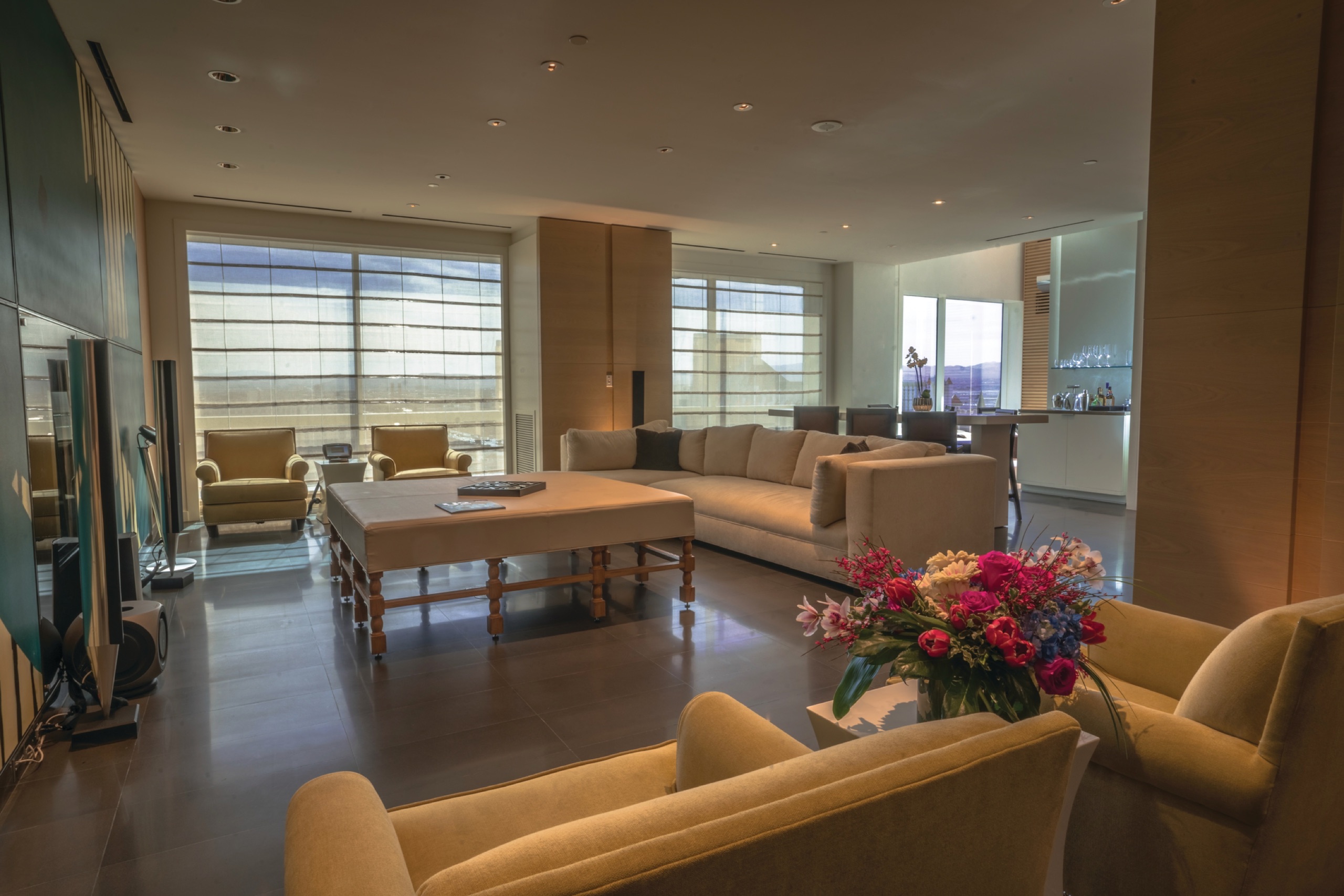 Two Bedroom Loft double-height living room with Strip view