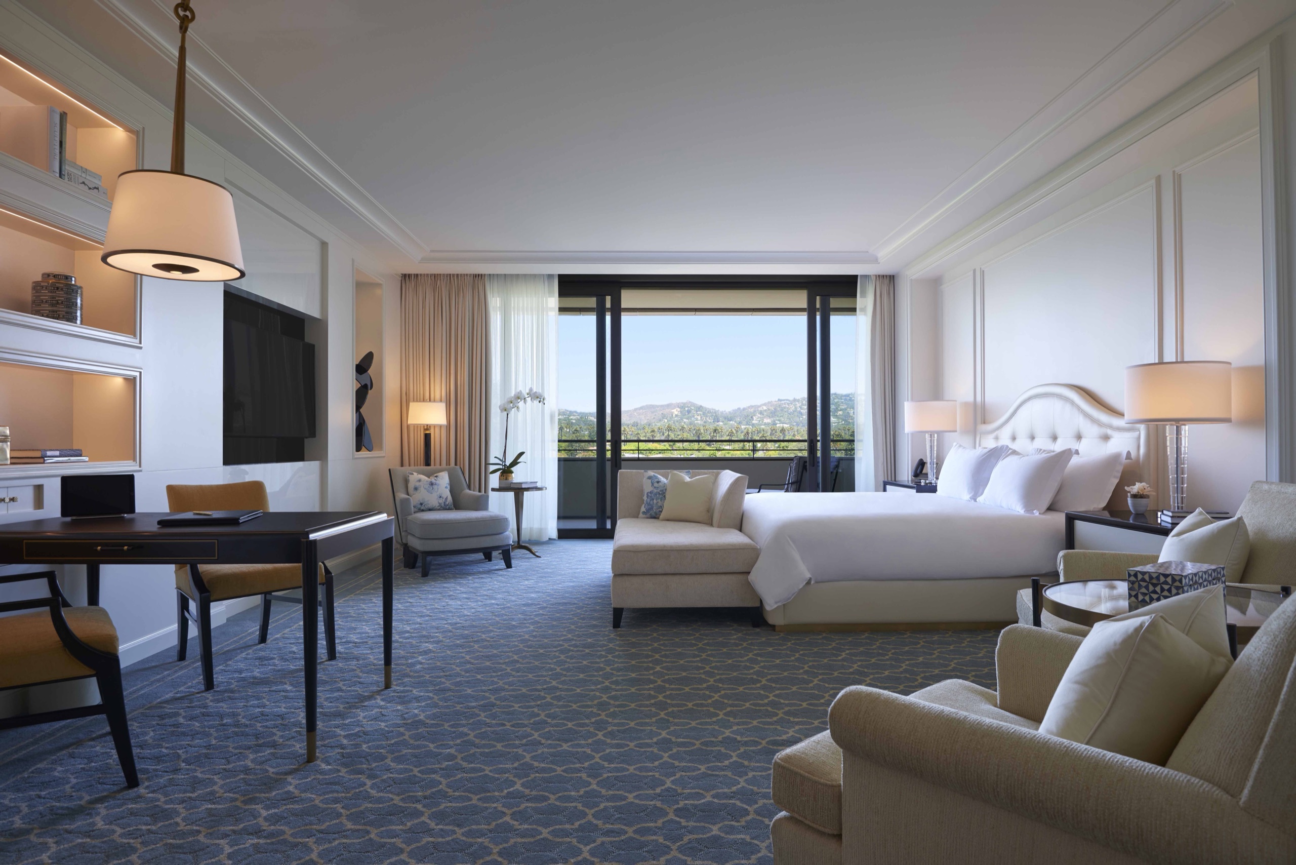 Beverly Hills King Guest Room with private terrace and Hollywood Hills view