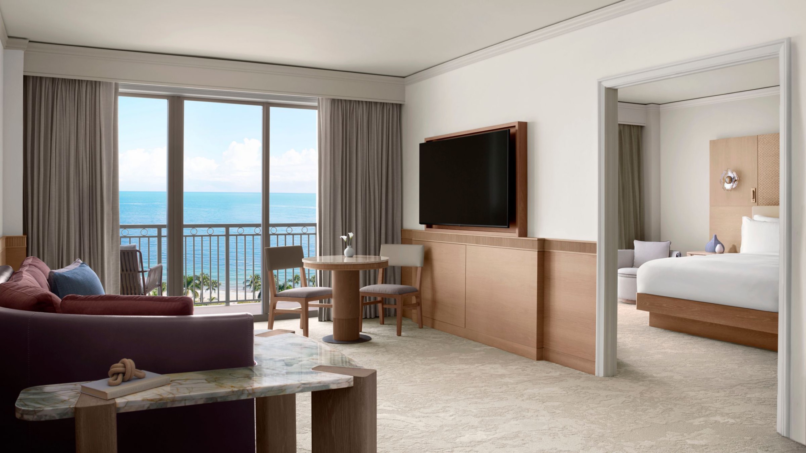 Oceanfront Executive Suite (one bedroom): living room with bedroom beyond