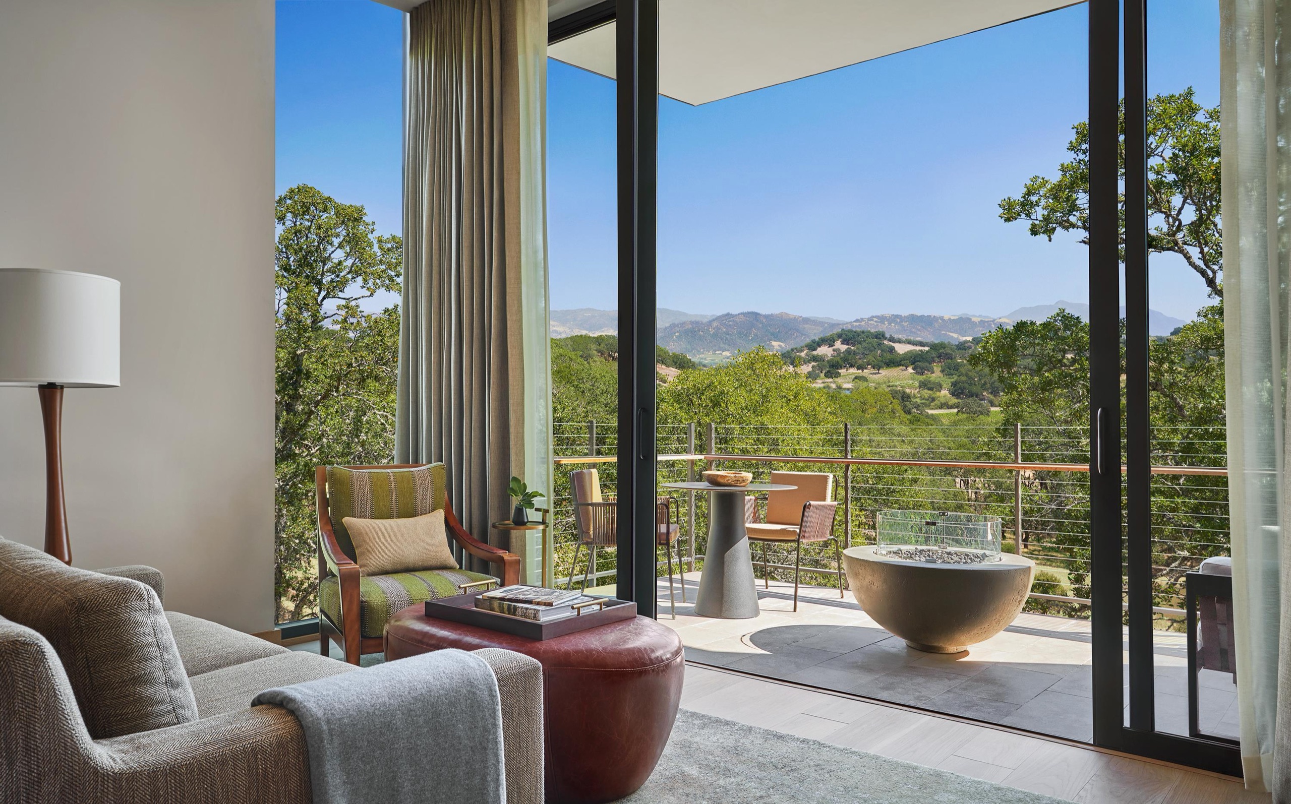 Mountain King Room, armchair beside the open terrace and Sonoma mountain view