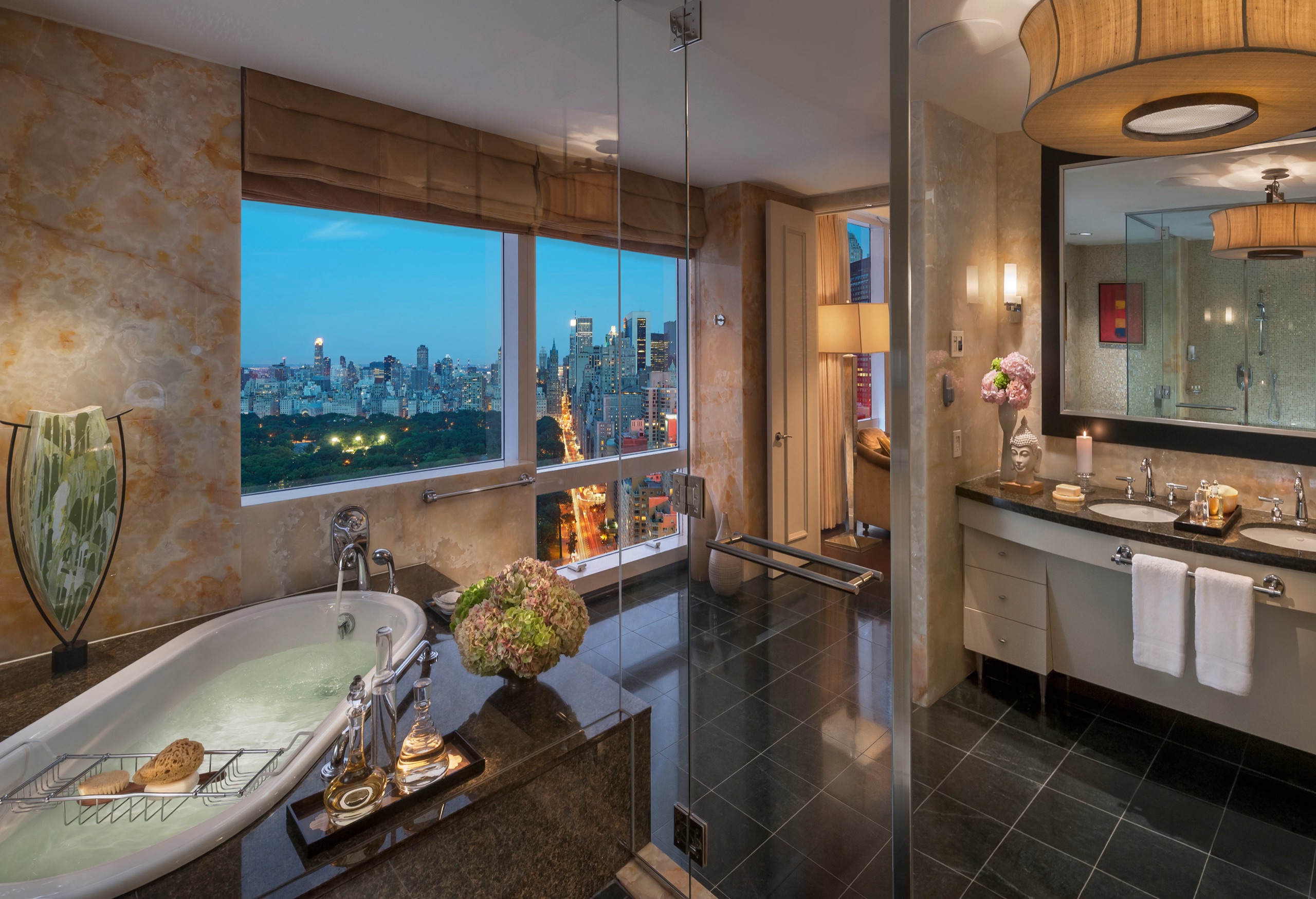 Presidential Suite — bedroom at dusk