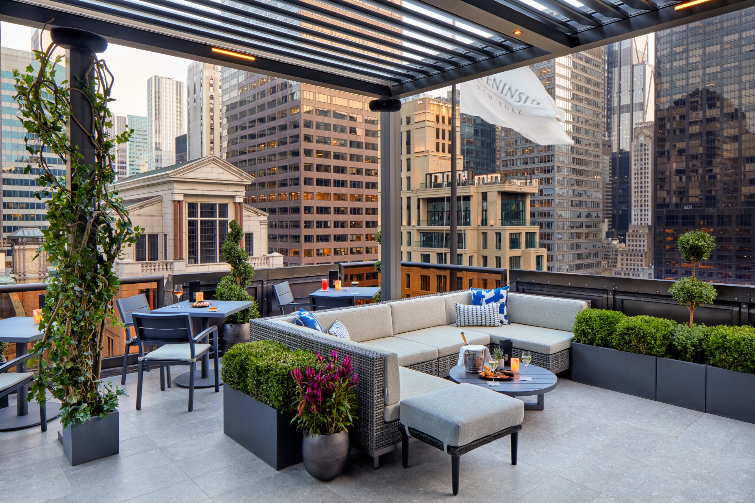 Pen Top - open-air rooftop terrace with lounge seating and the Midtown skyline (2024)