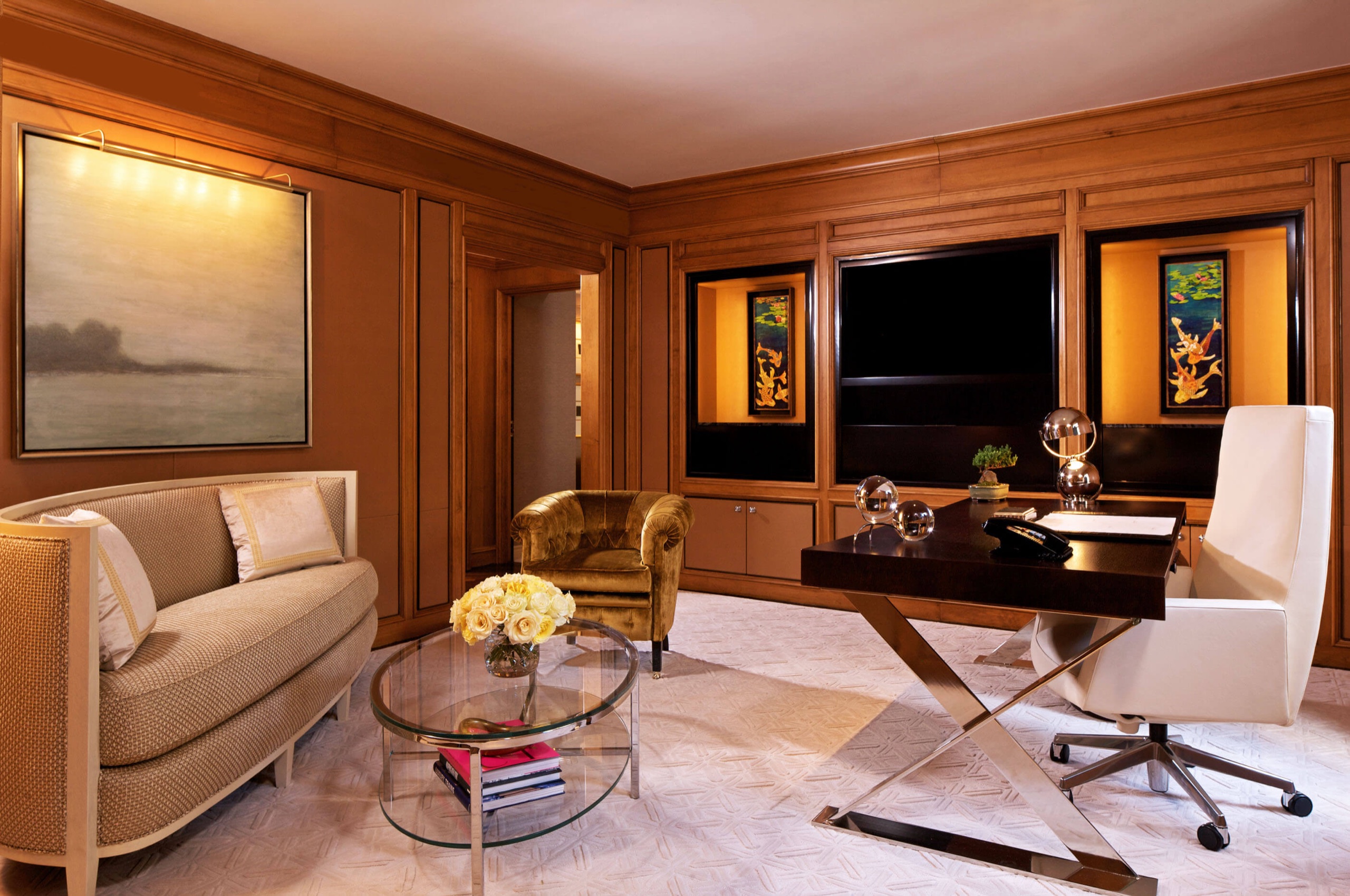 The Peninsula Suite - wood-panelled living room and study