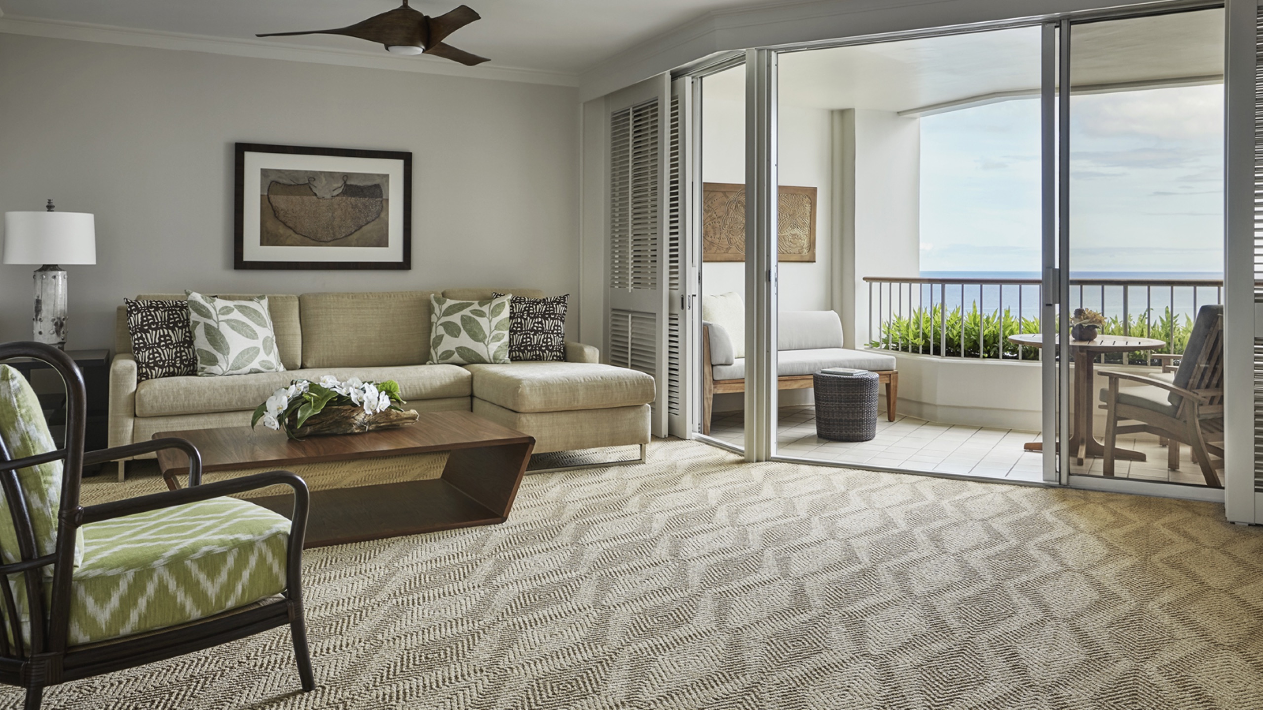 Oceanfront One-Bedroom Suite - living room opening to the lanai