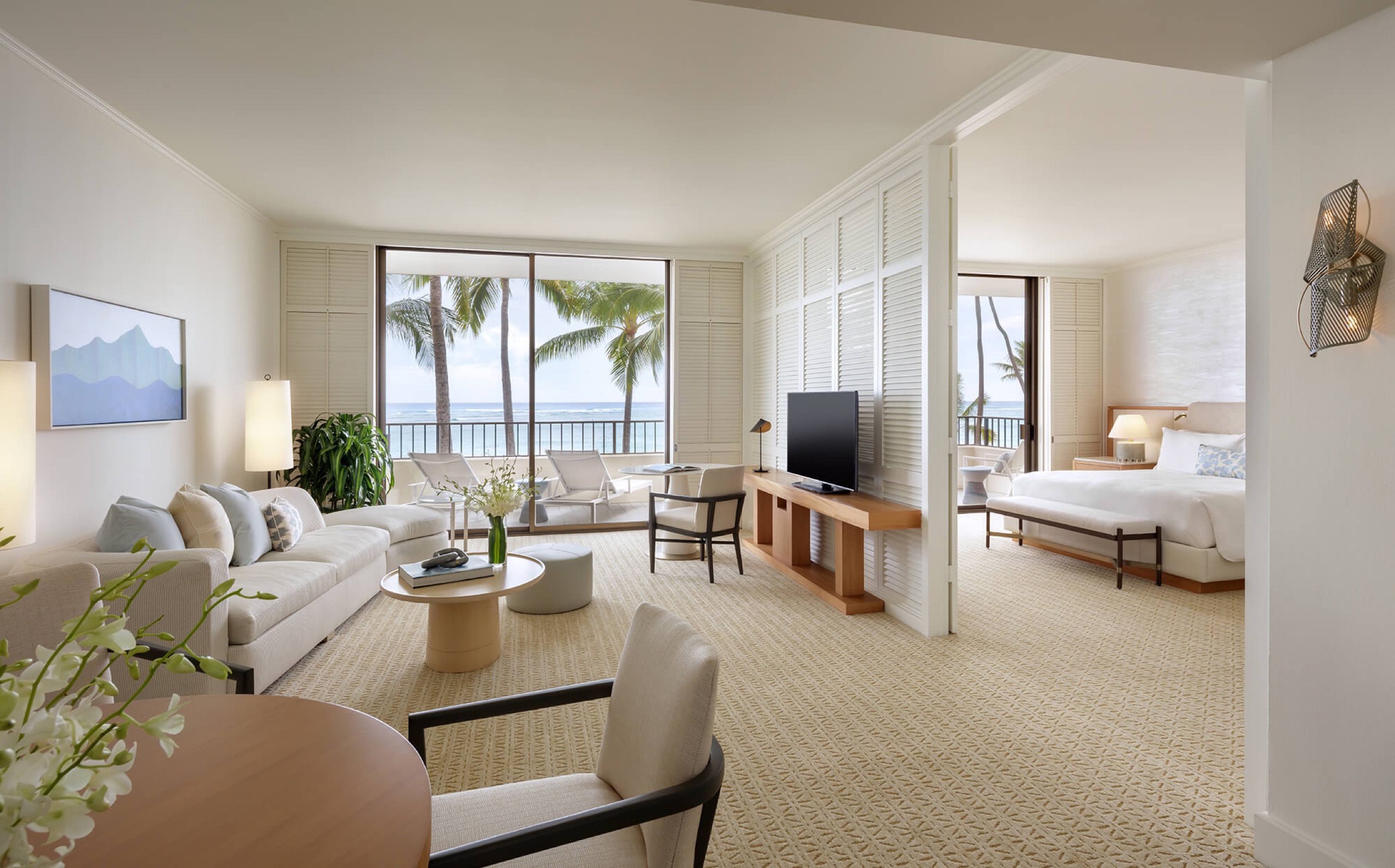 Sunset Suite, living room and bedroom (one-bedroom suite)