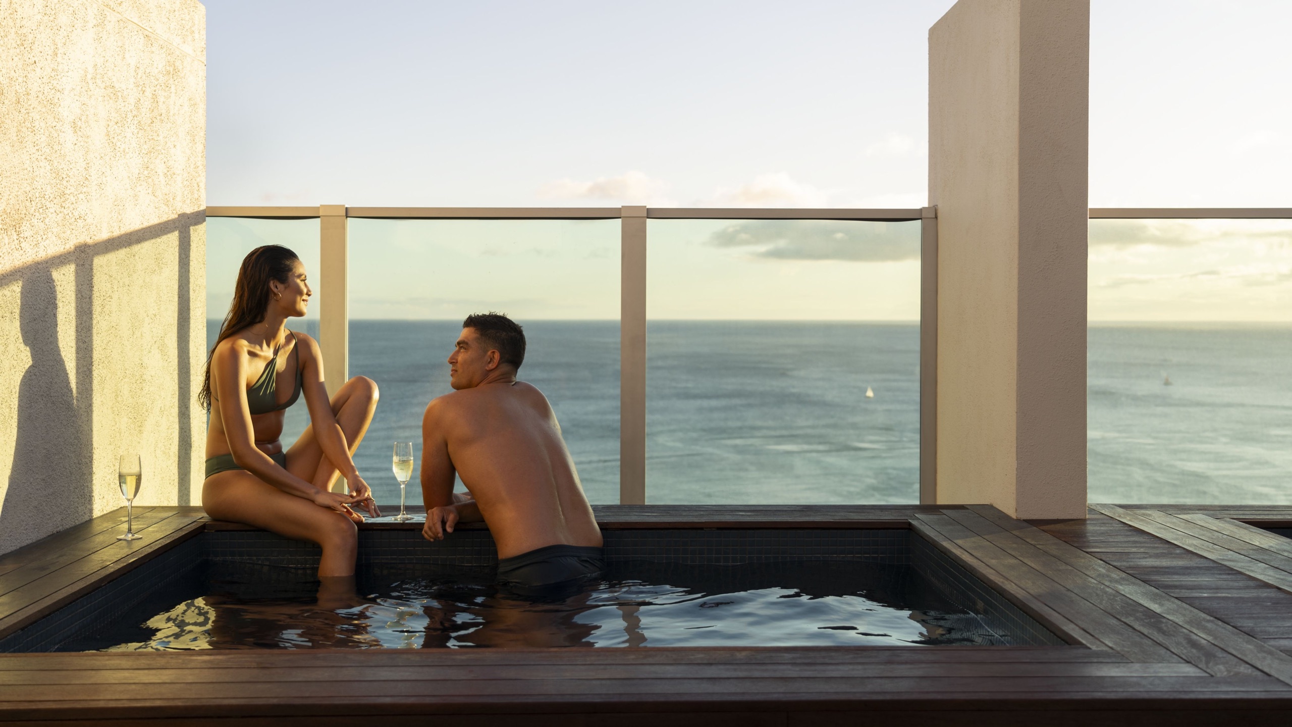 The Ritz-Carlton Penthouse, rooftop hot tub at sunset