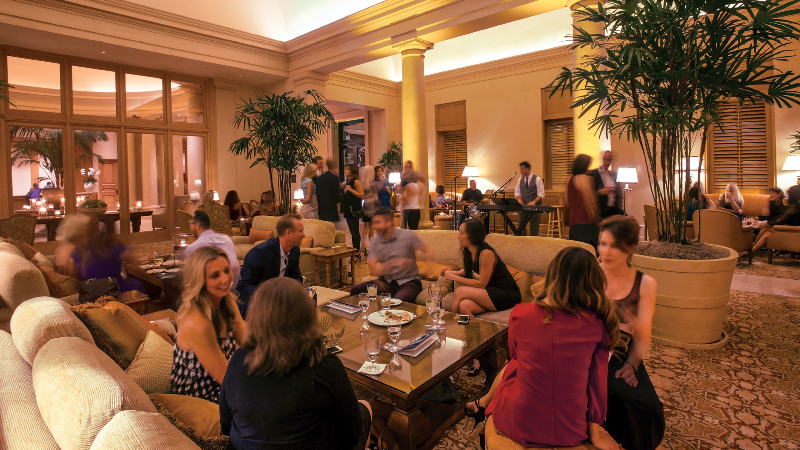 The Great Room — lobby social lounge and cocktail bar, evening crowd