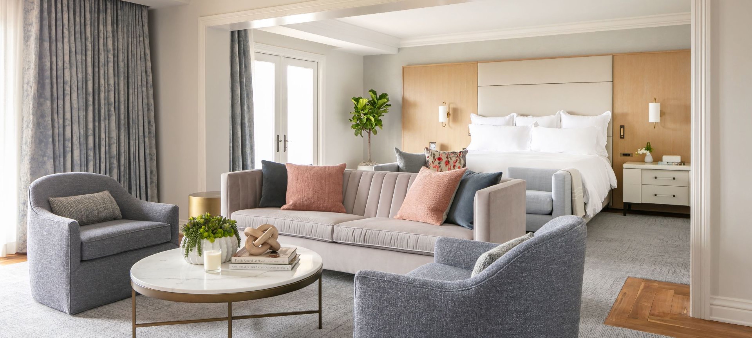 Penthouse Suite - bedroom with lounge seating (Penthouse Suites page: Waldorf Astoria Penthouse / Ocean Grand Penthouse)