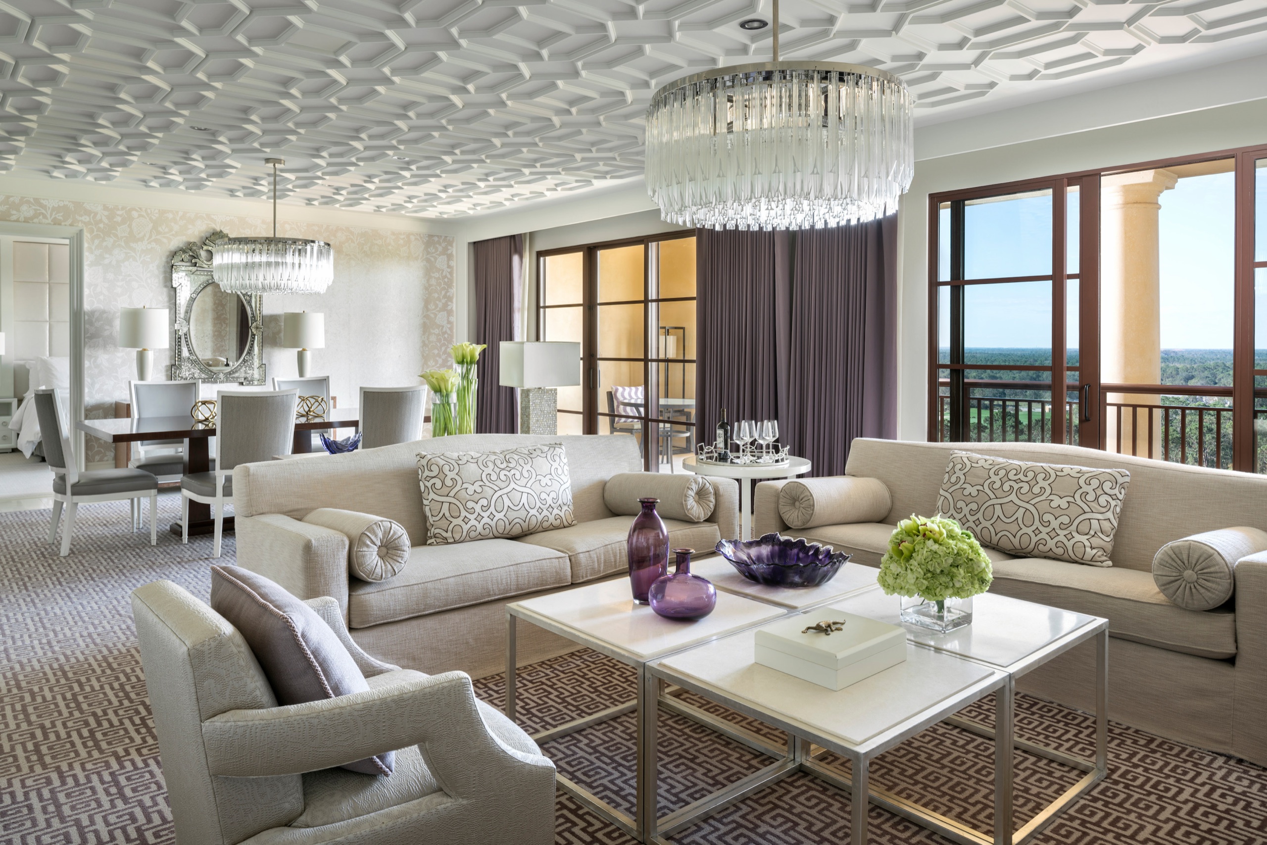 Grand Suite, living room under crystal chandelier