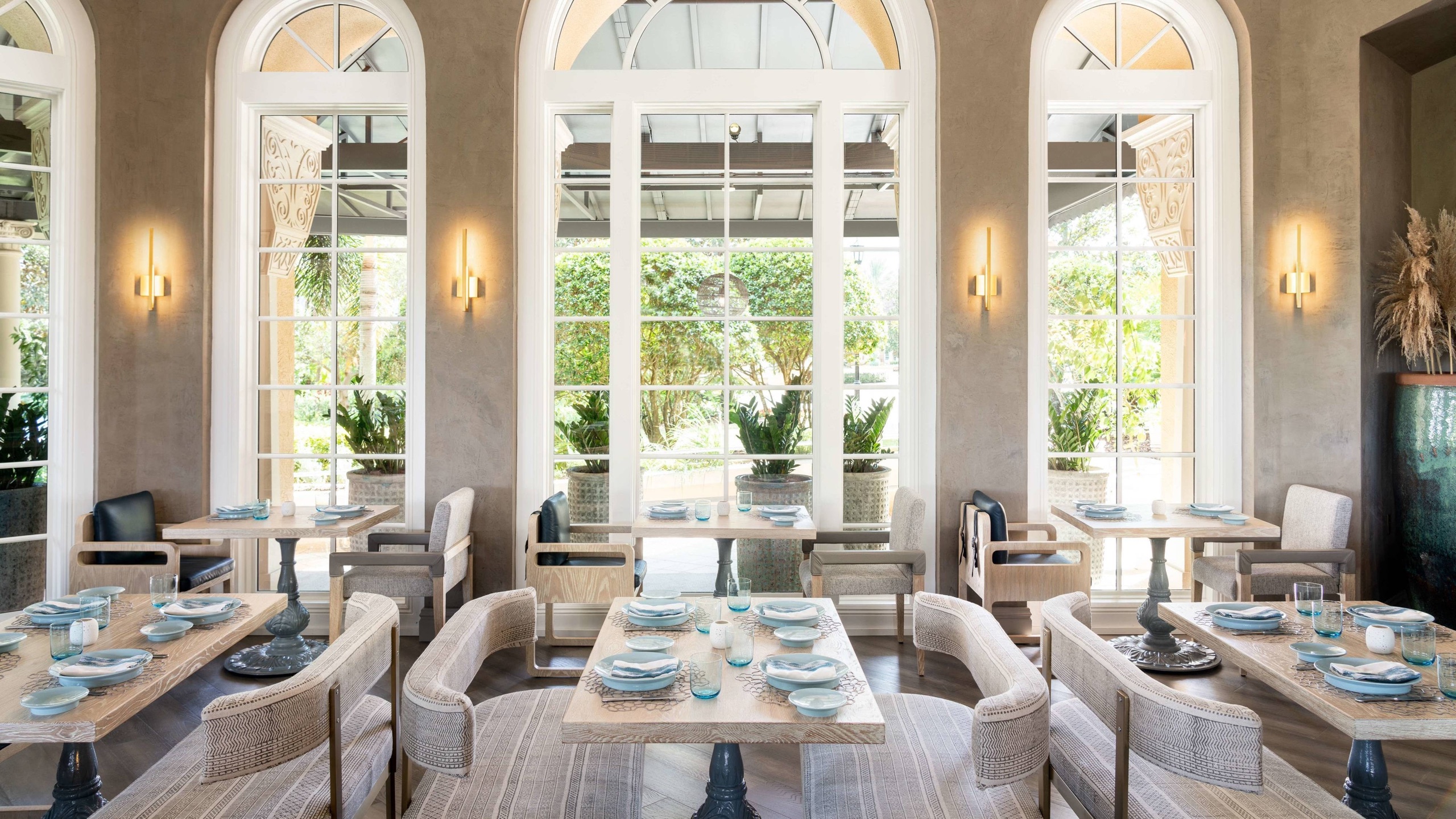 Knife & Spoon main dining room with arched windows