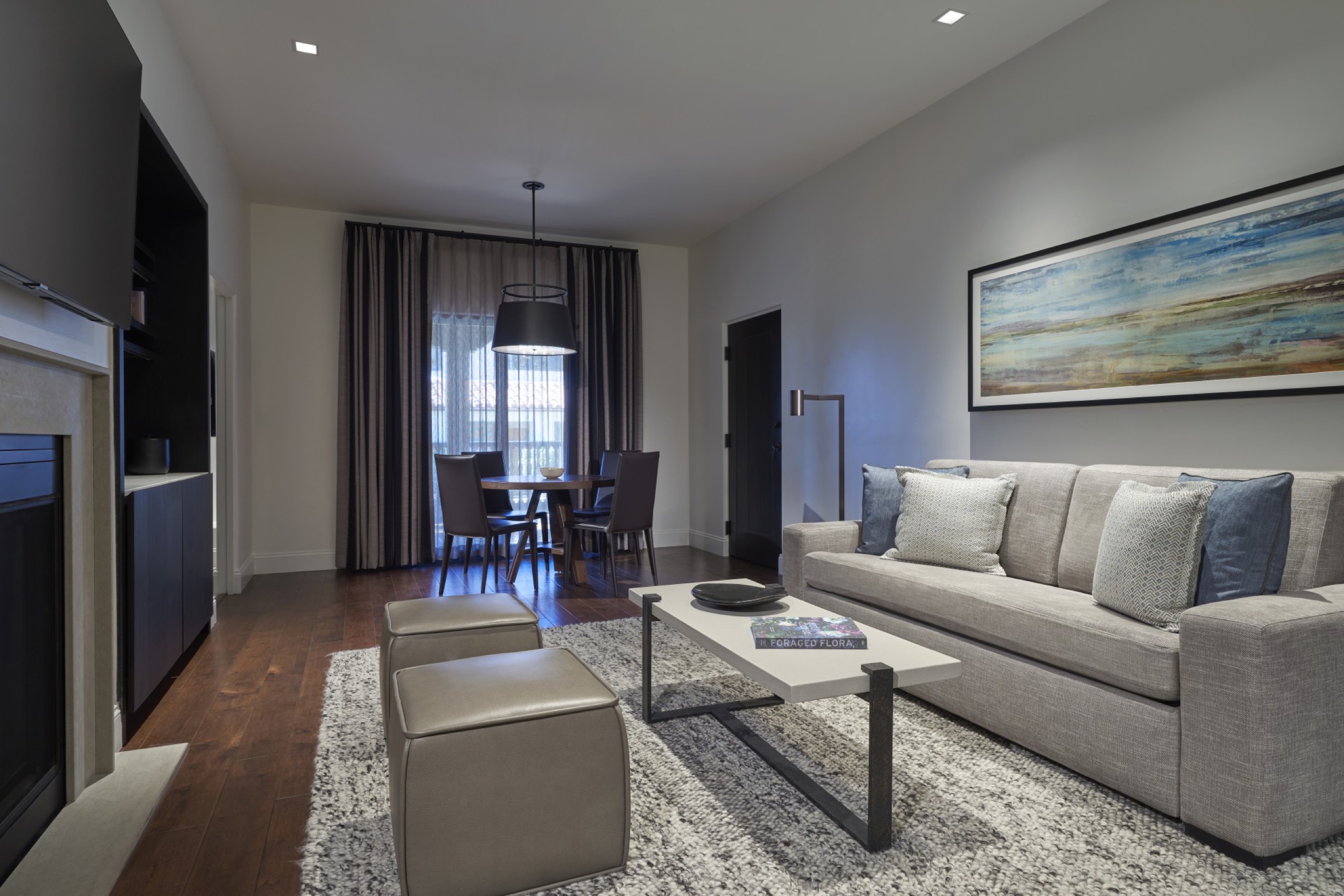 Fireplace Luxury Suite (800 sq ft one-bedroom) — living room