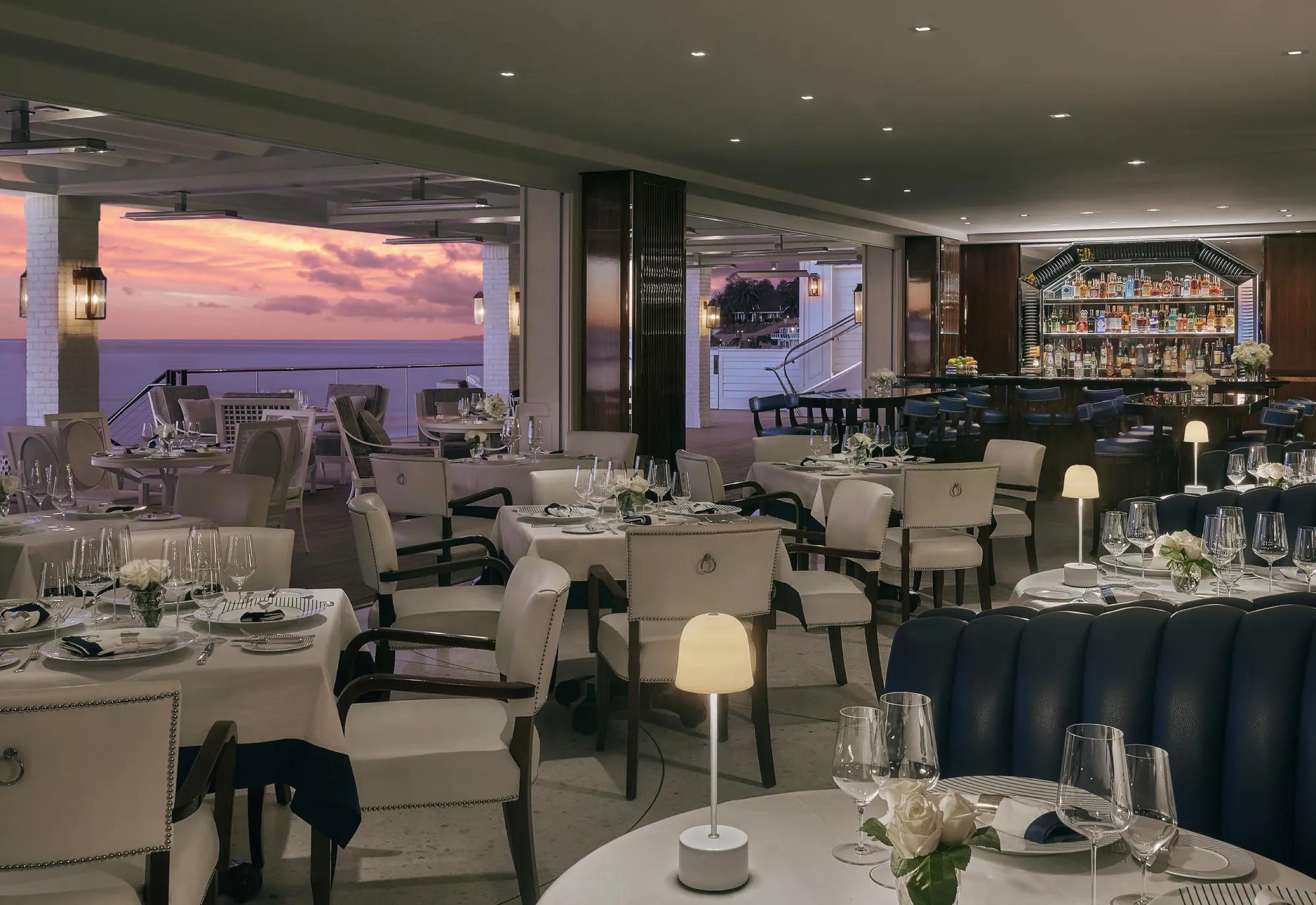 Caruso's oceanfront dining room at sunset (Michelin-starred)