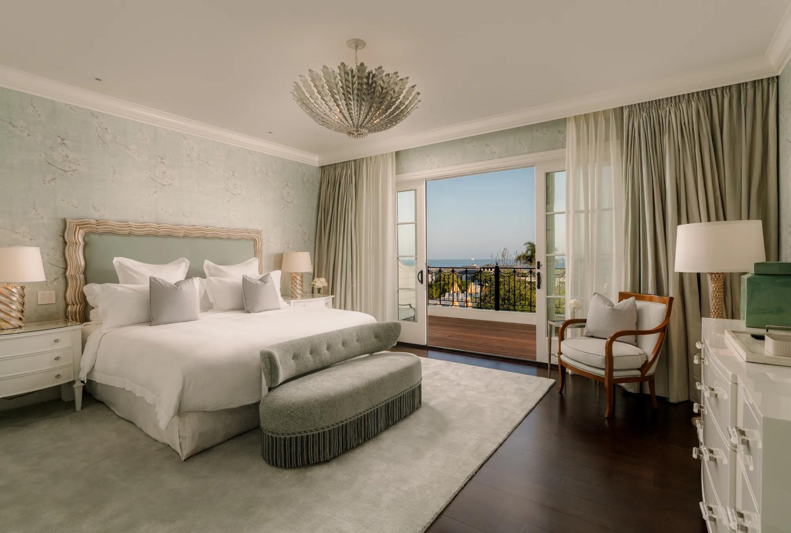 The Ambassador Ocean View Suite bedroom in The Manor House (premier suite, designed by Nancy Corzine)