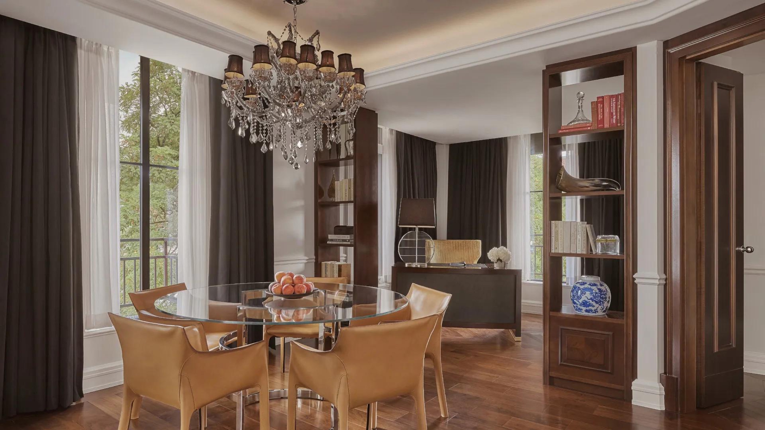 Presidential Suite living room with fireplace