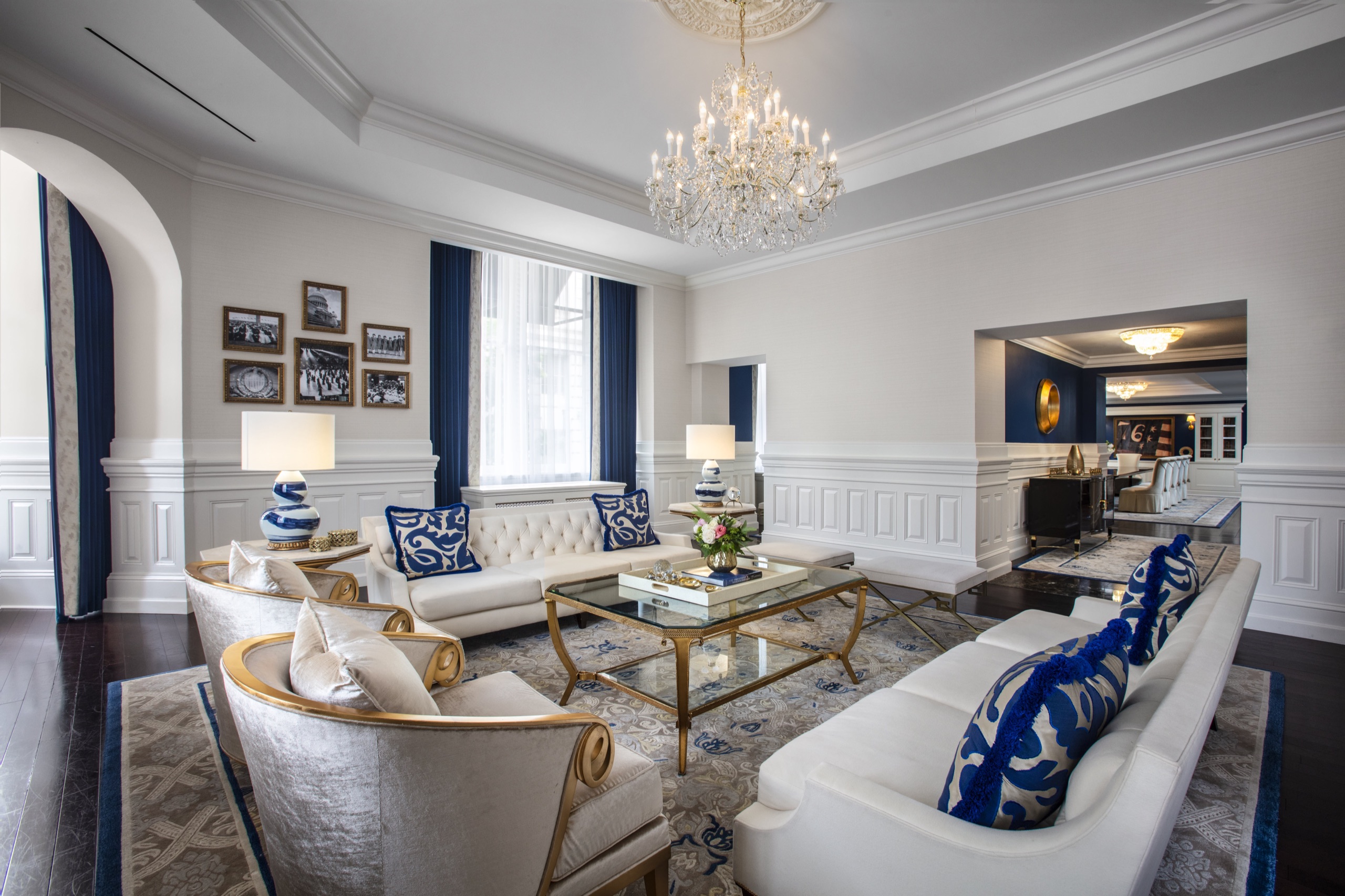 Waldorf Townhouse Suite living room into dining room (6,300 sq ft, largest suite in DC)